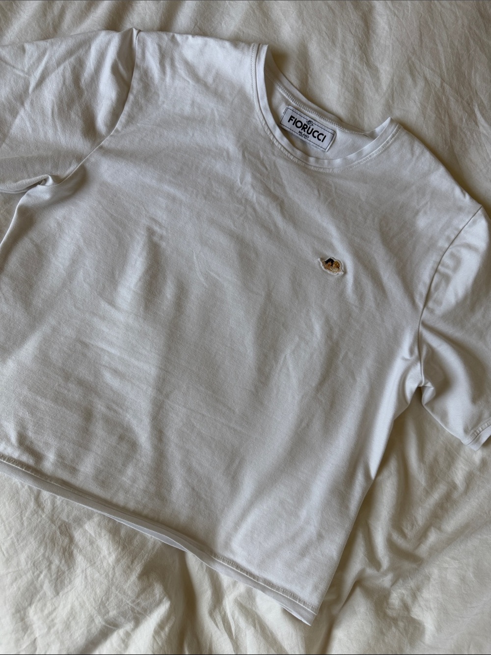 Fiorucci White Short Sleeve Crewneck T-Shirt with Small Embroidered Angel Logo